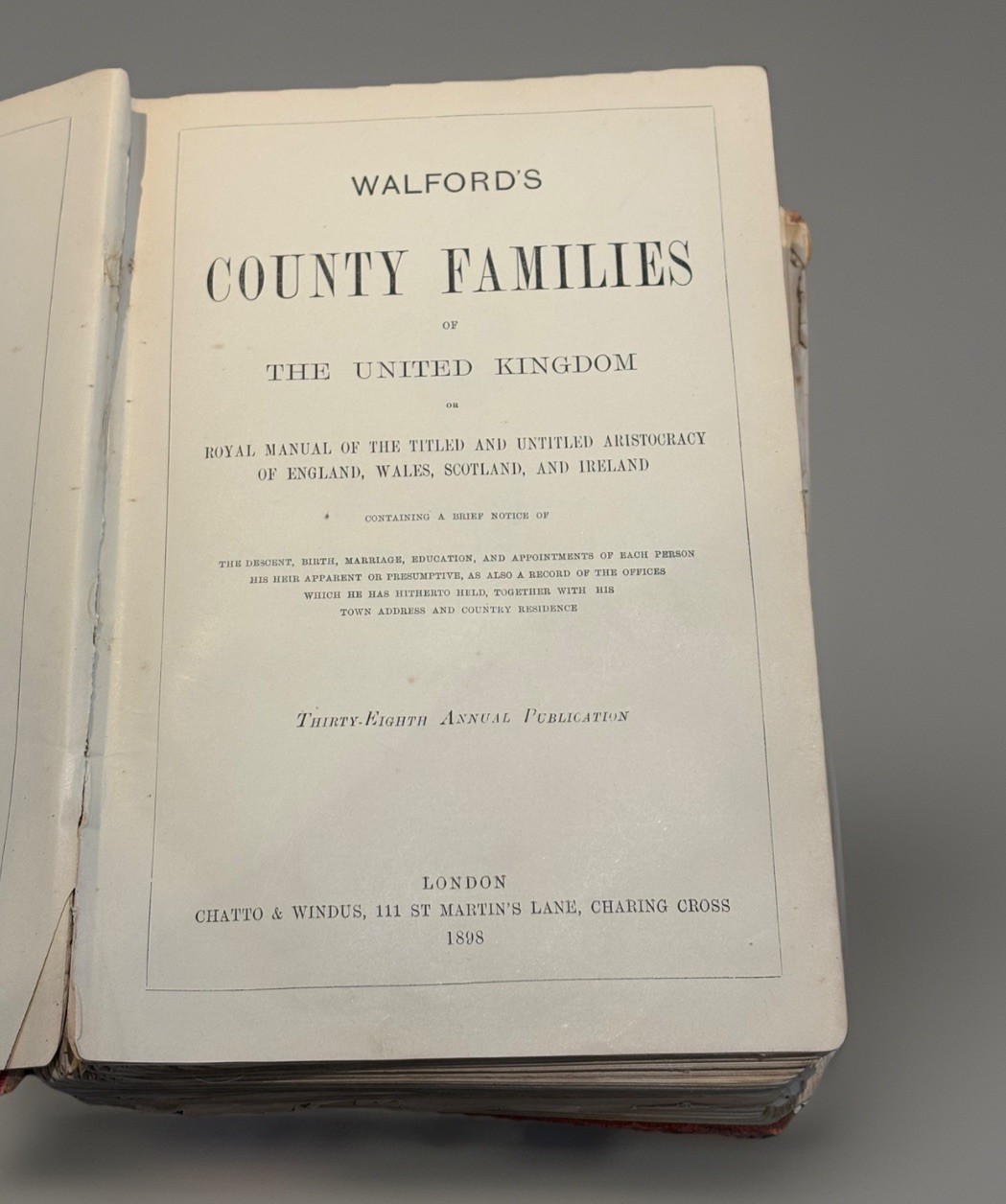 Walford’s County Families of the United Kingdom book – 1898