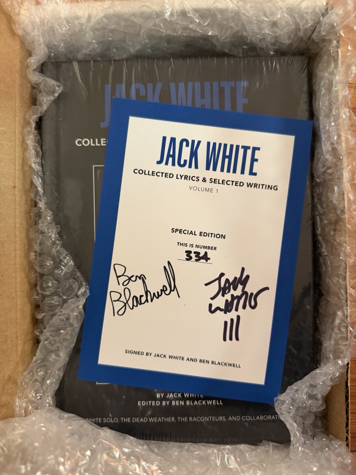 Jack White SIGNED BOOK Collected Lyrics & Selected Writing Volume 1