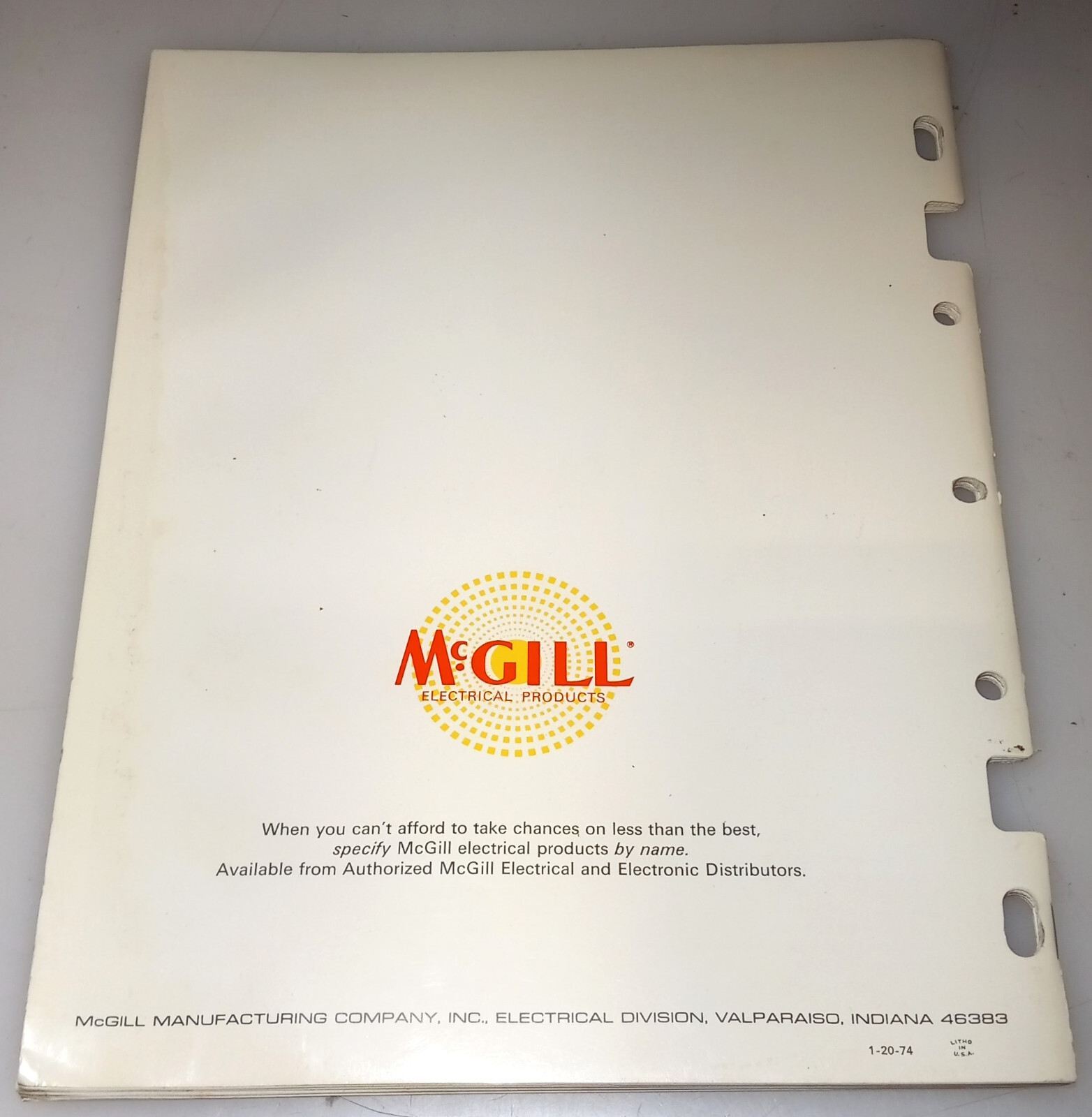 McGill Industrial Electrical Products Catalog N0.95 Feb. 1974 -Stained-