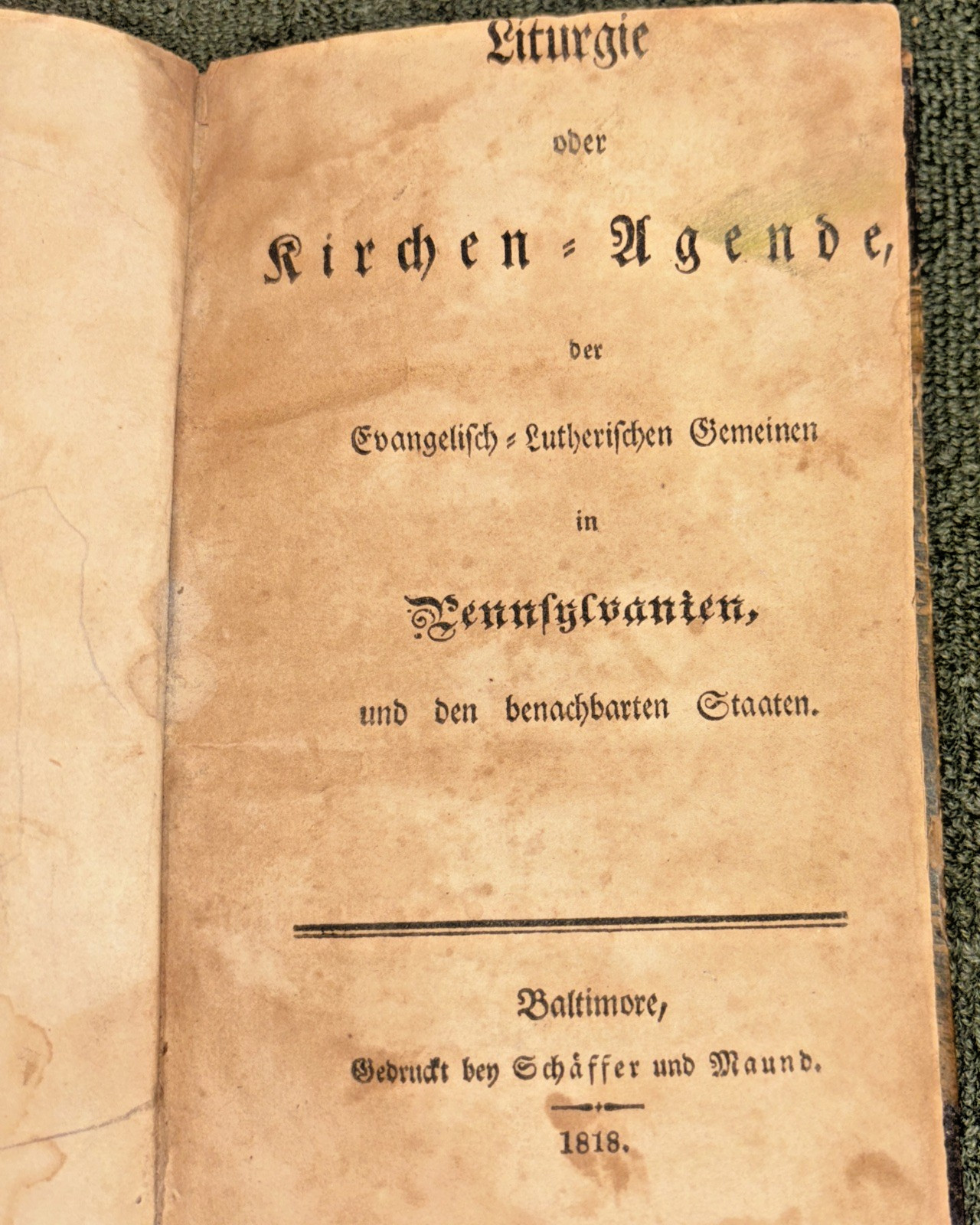 Antique 1818 Book: Liturgie oder Kirchen-Agende ~6.6″ x ~4.25″ x ~0.5″ in German
