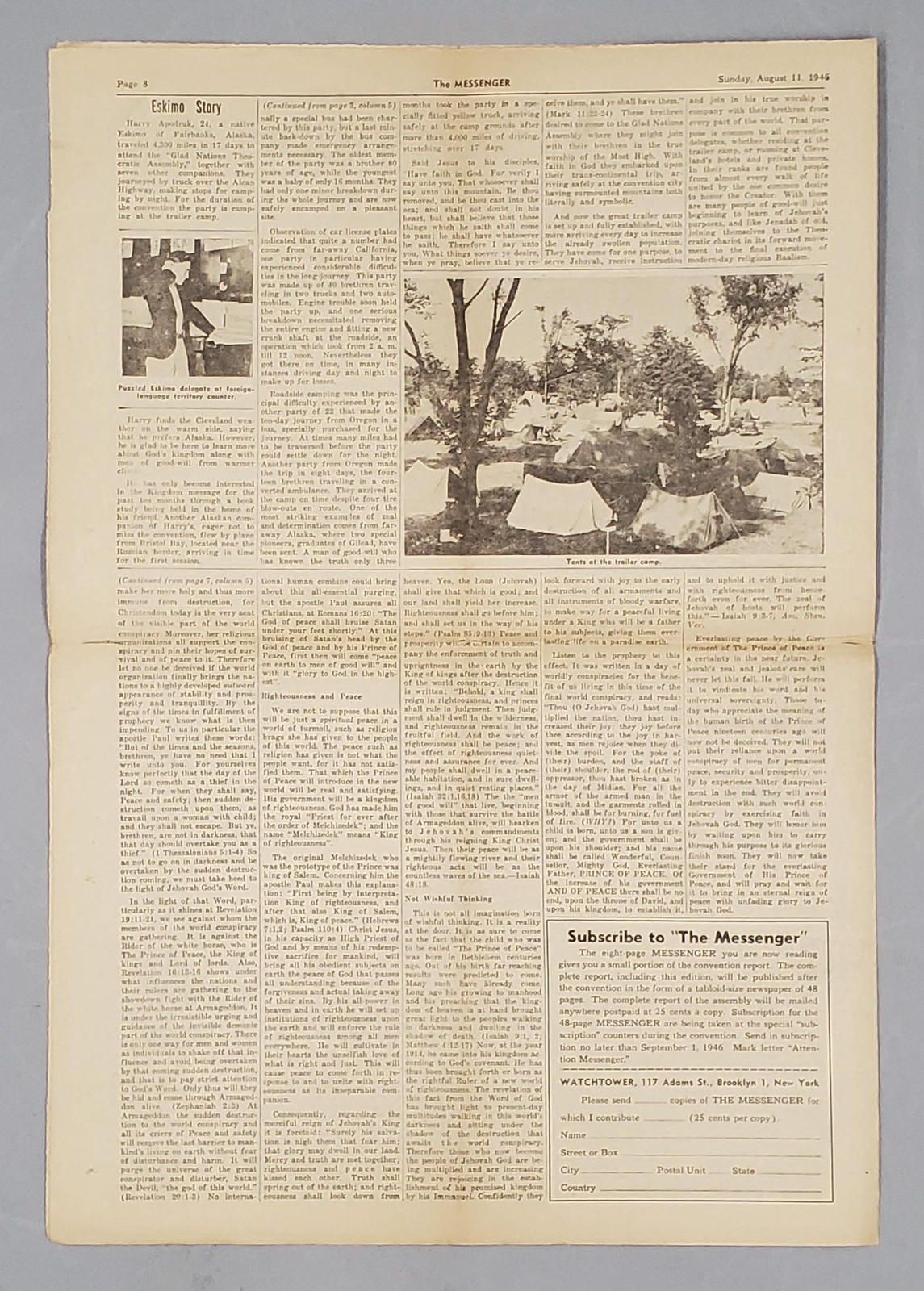 Rare Messenger August 11 1946 Convention Report Watchtower Jehovah