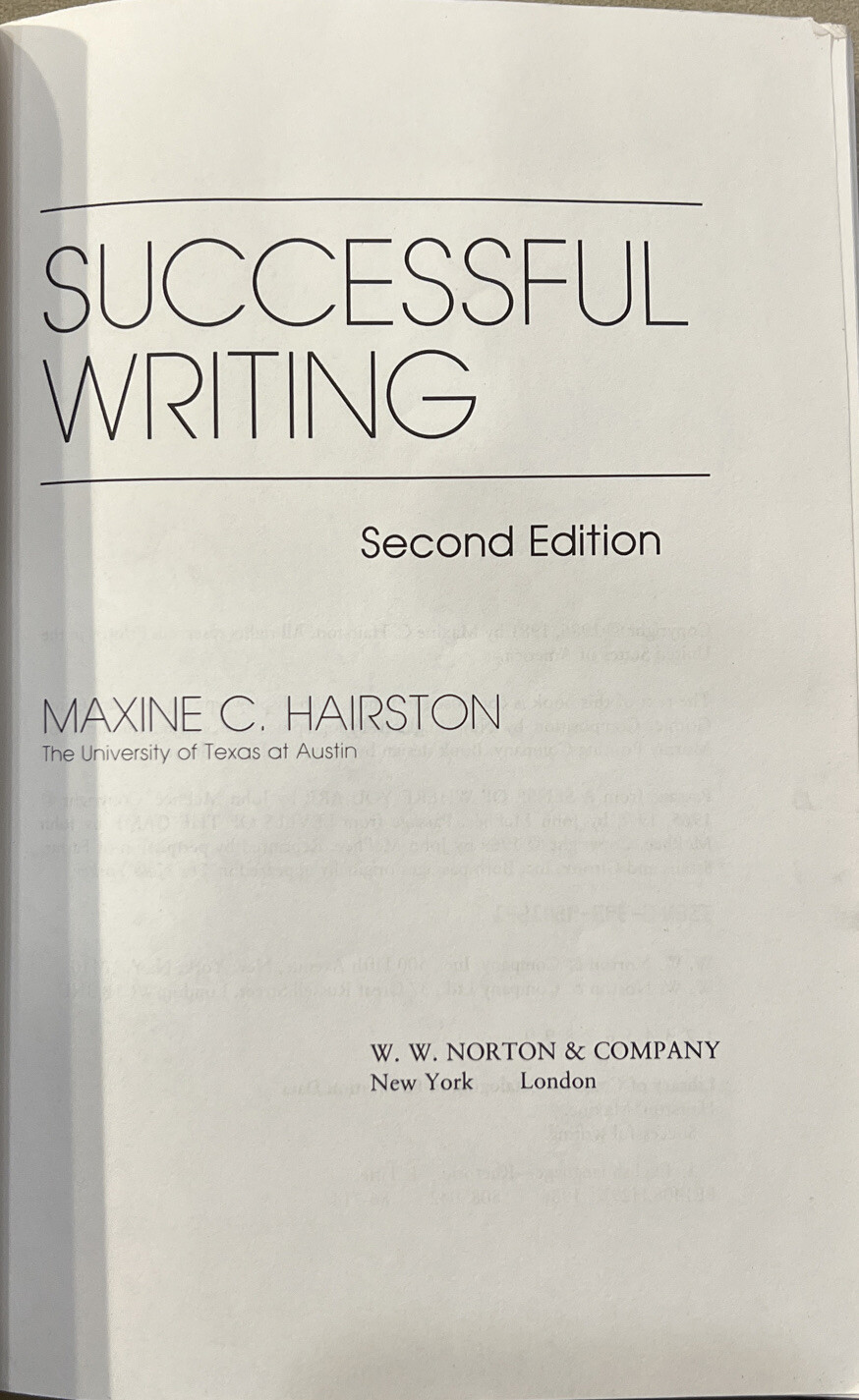 Successful Writing by Maxine C. Hairston (1986, Trade Paperback) 2nd Ed.