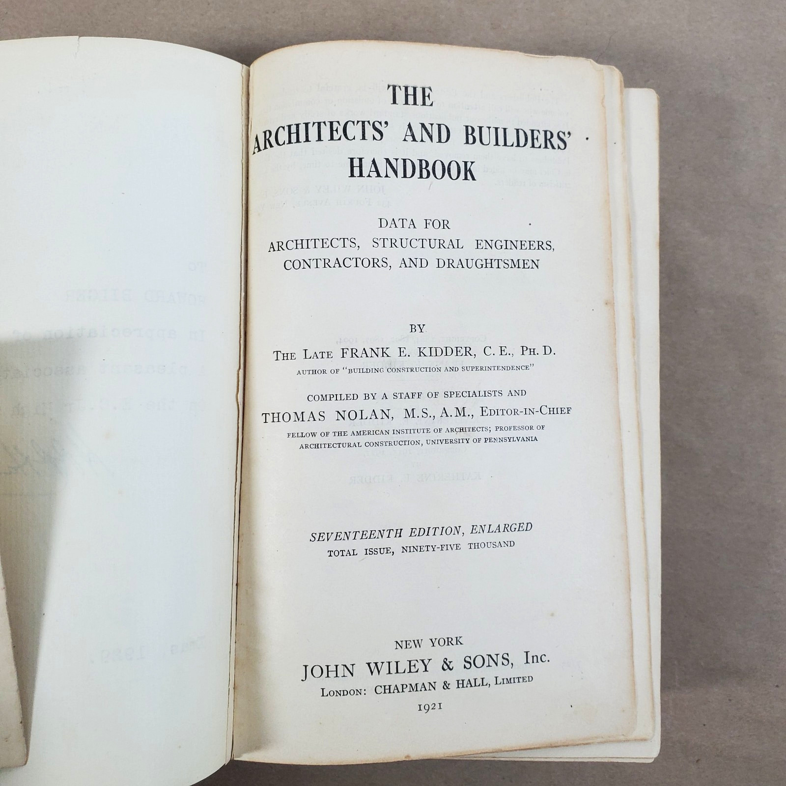 1921 Kidder-Nolan Architects’ and Builders’ Handbook 17th Ed John Wiley Leather