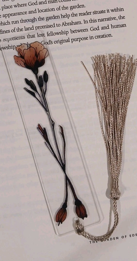 Flowers Bookmark with Tassel – Acrylic – Size Is 5.1″ X 1.8″ -New – Fast Ship
