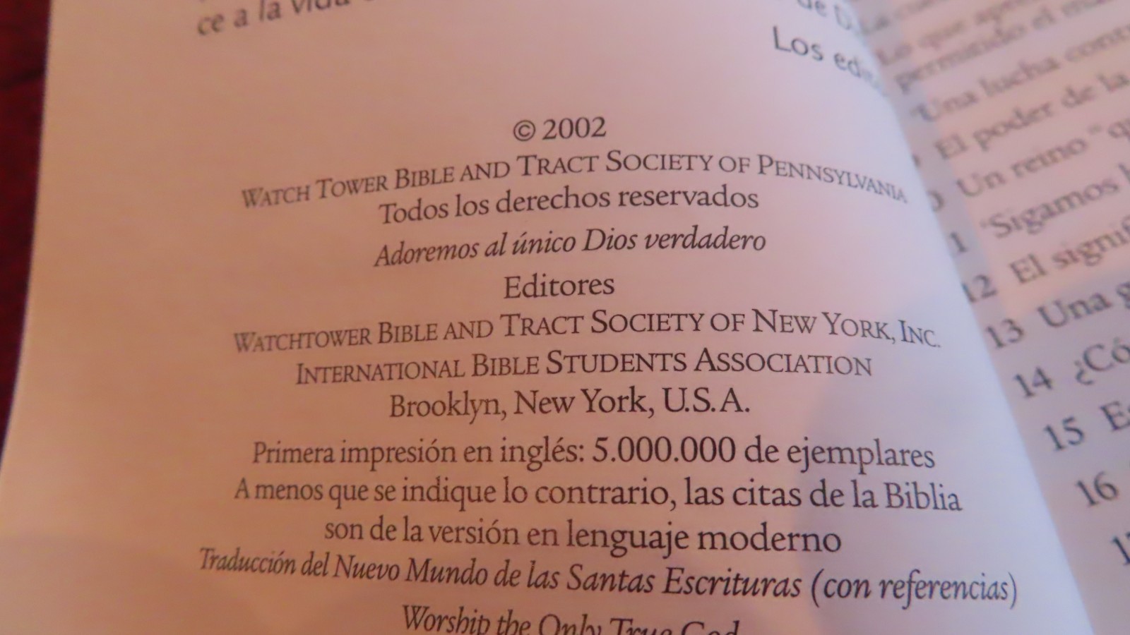 Worship the Only True God» 2002. 192 pages. Paperback Watchtower SPANISH