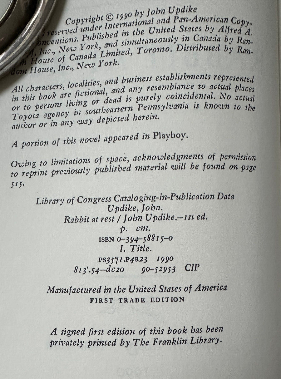 Rabbit at Rest John Updike Signed First (Trade) Edition 1990 REDUCED
