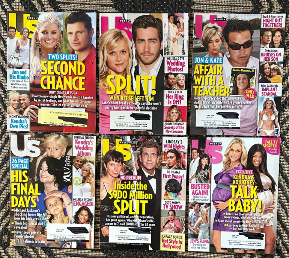 Vintage Lot of 6 US Weekly Magazines 2009 Celebrity Gossip Fashion Party Life