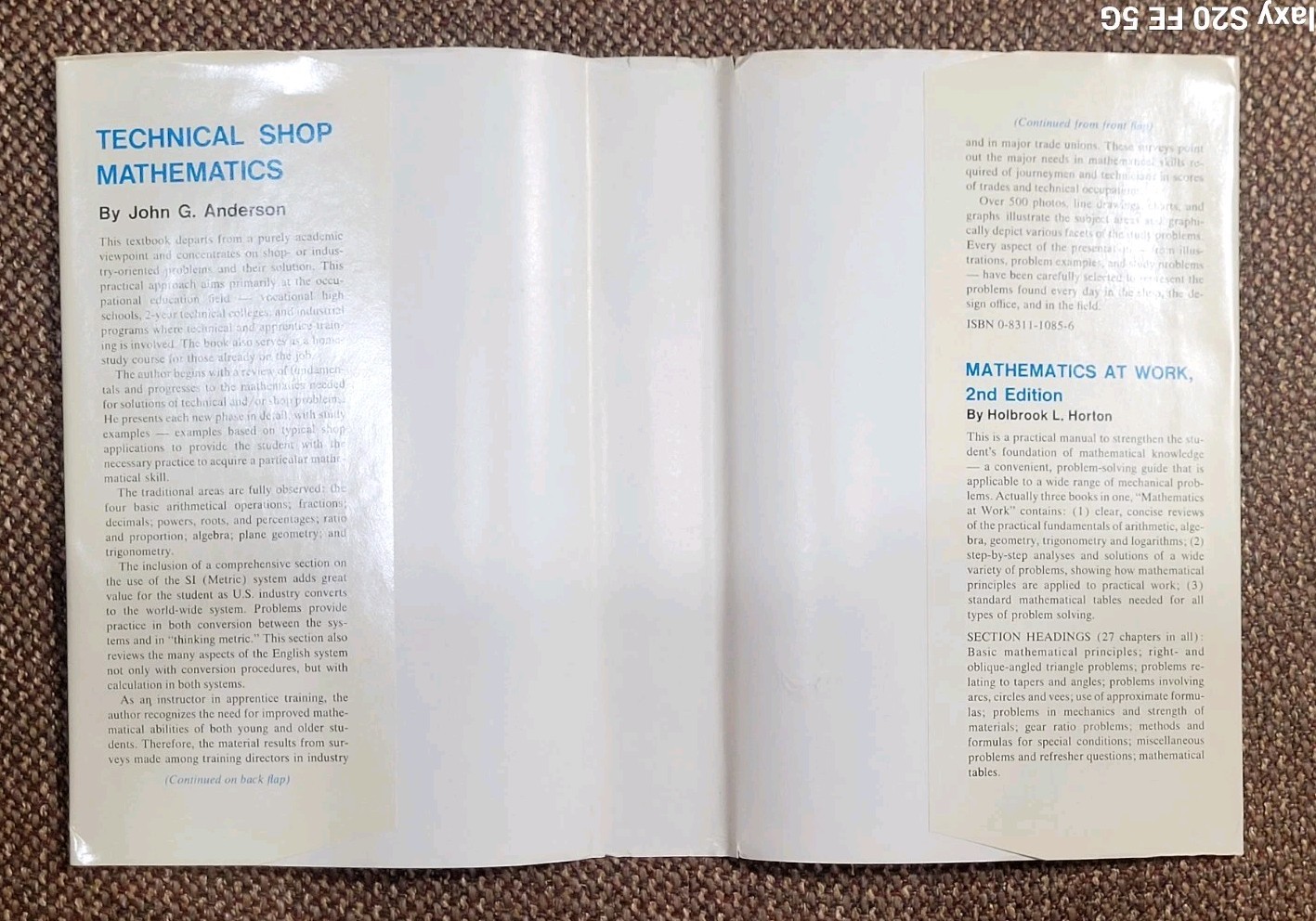 1974 Technical Machine Shop Mathematics by Anderson, John G. + DJ Review Copy