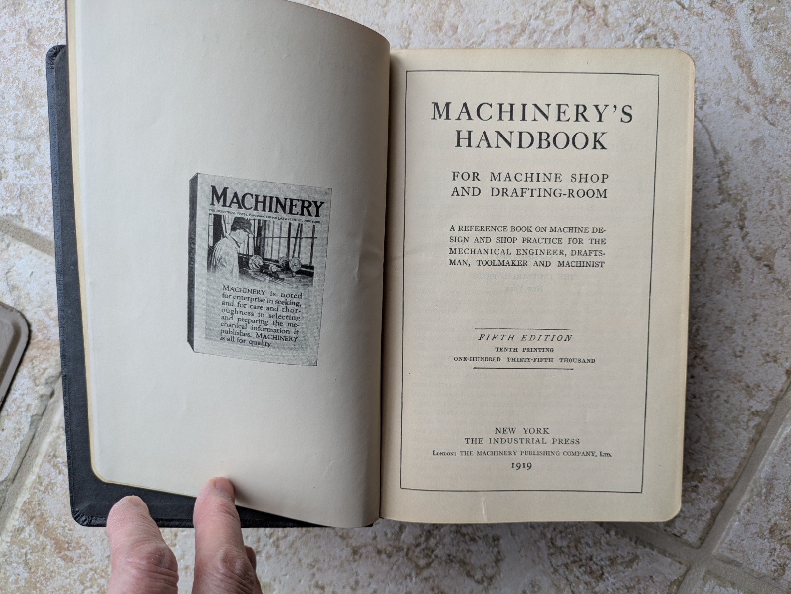 Machinery’s Handbook Fifth Edition Tenth Printing 1919 The Industrial Press