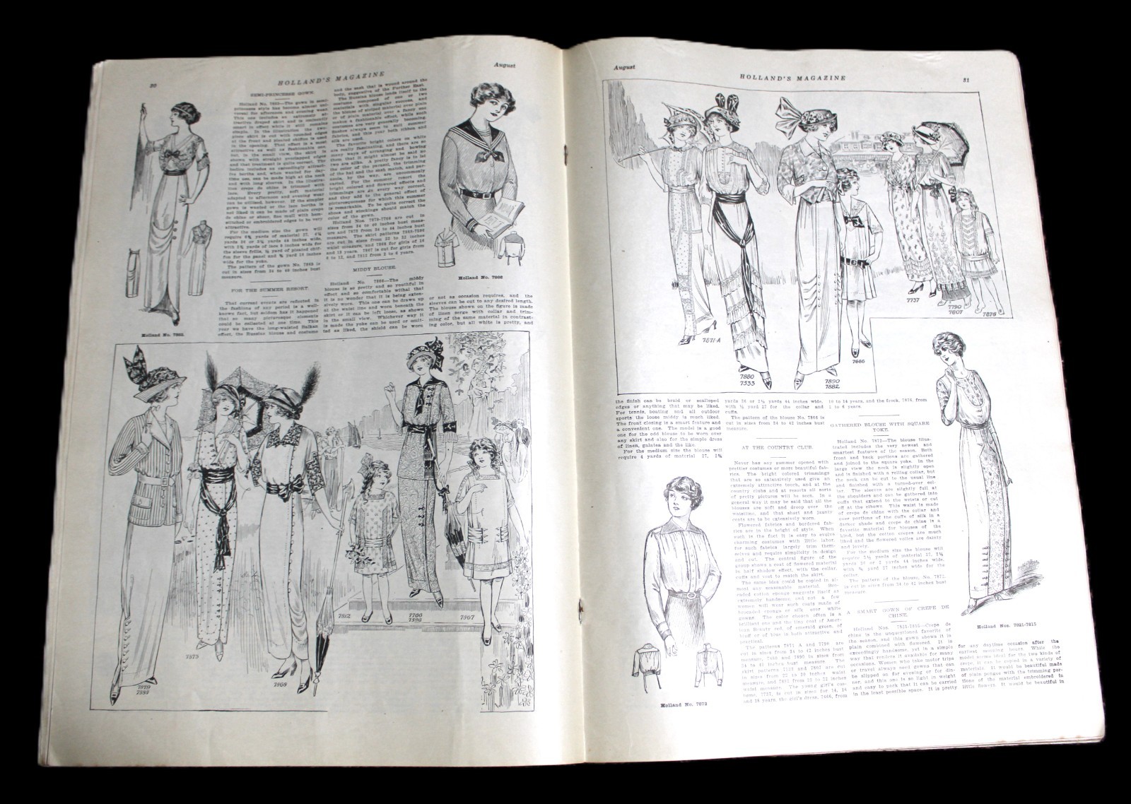 HOLLAND’S MAGAZINE AUGUST 1913 WOMENS FASHIONS HOMEMAKING FICTION STORIES