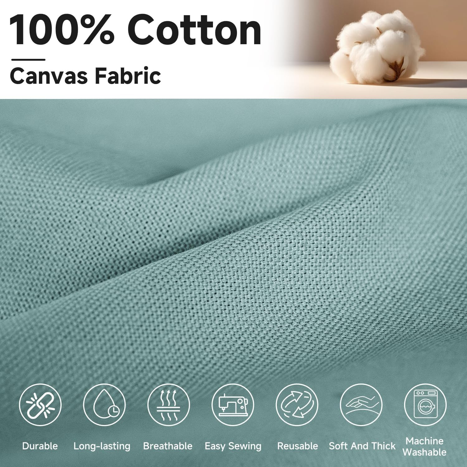Canvas Fabric by the Yard, 59» Wide, 10Oz Premium Natural Cotton Duck Canvas Fa