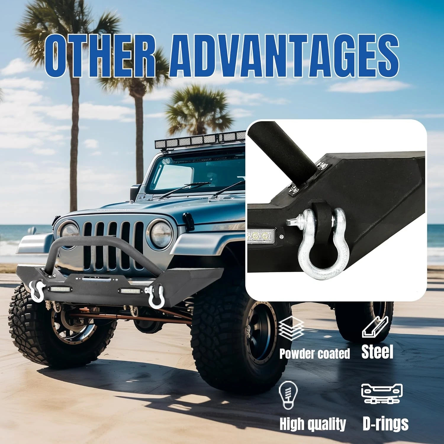 Front Winch Bumper Black Compatible with 1986-2006 Jeep Wrangler TJ YJ with D-Ri