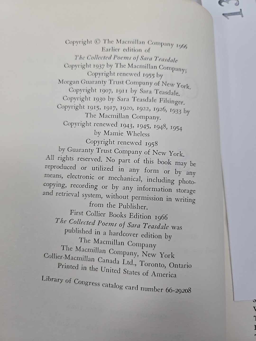 The Collected Poems of Sara Teasdale (1966 · Collier Macmillan PB