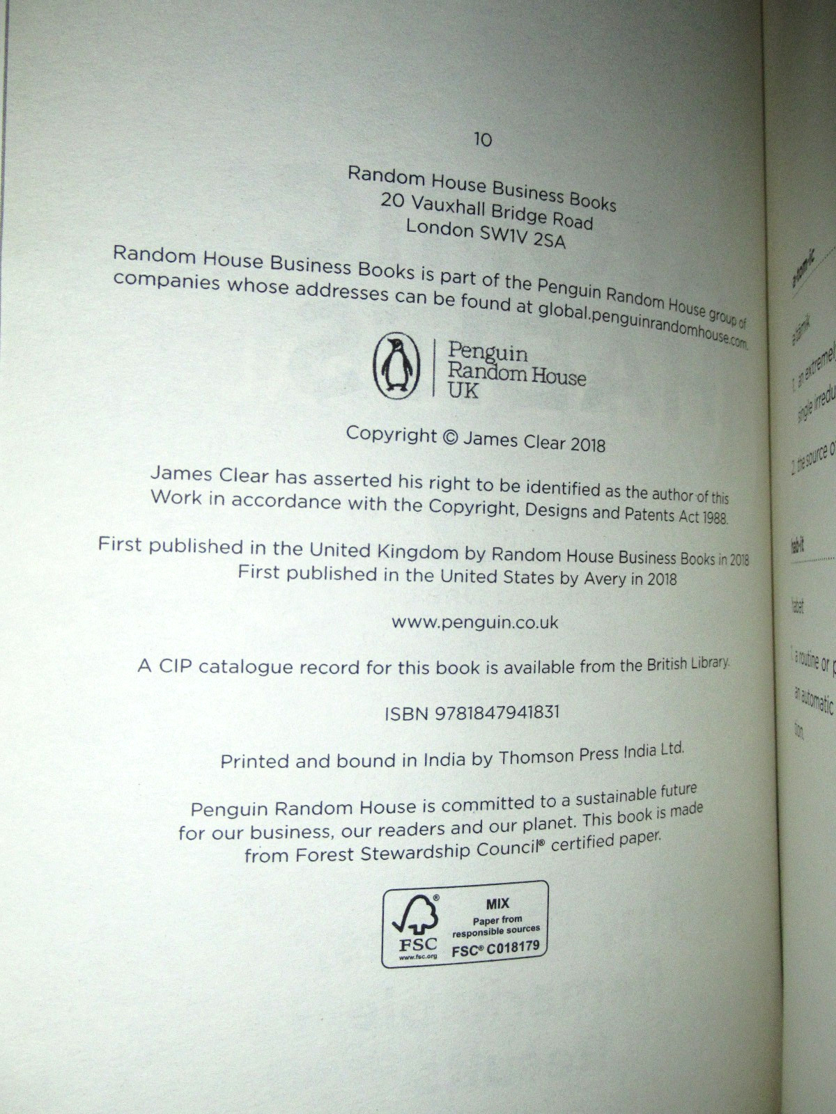 ** «ATOMIC HABITS» by James Clear ~ Original UK Penguin Edition 2018 ~Fine Cond.