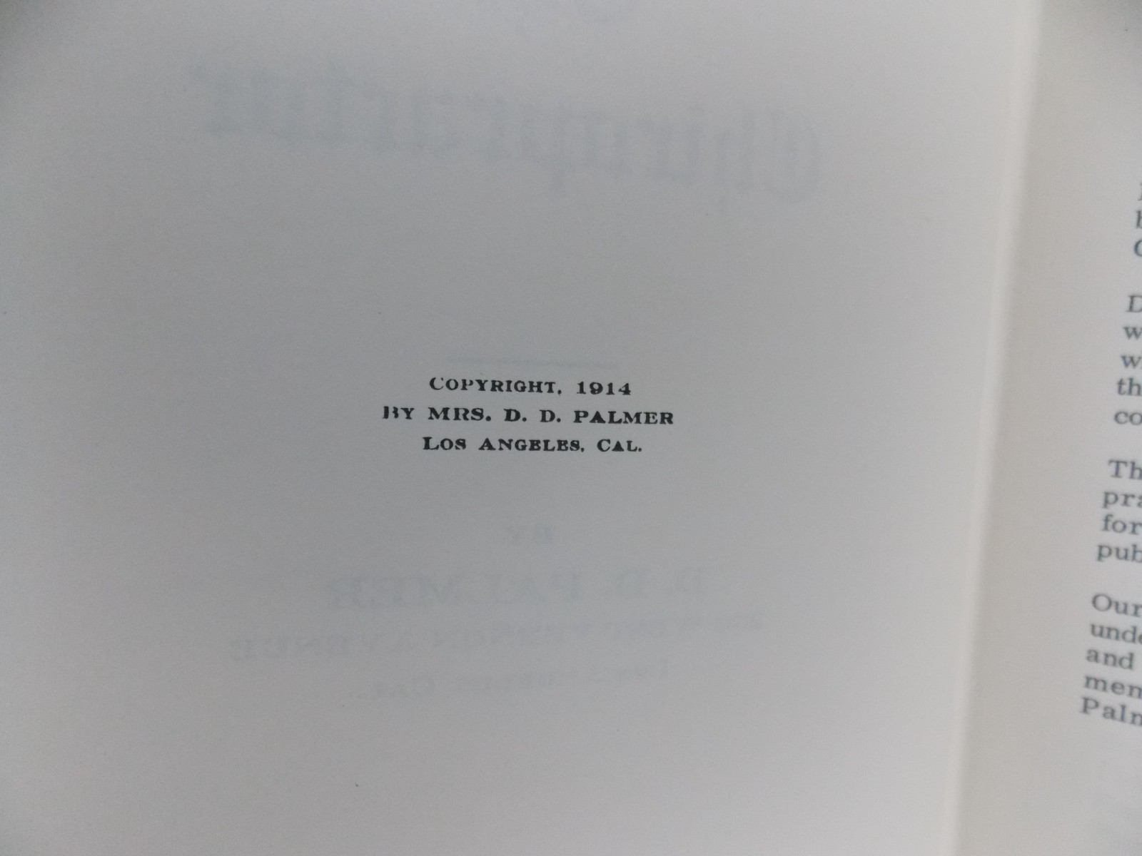 The Chiropractor 1914 By D. D. Palmer [1996 Photo Reprint]
