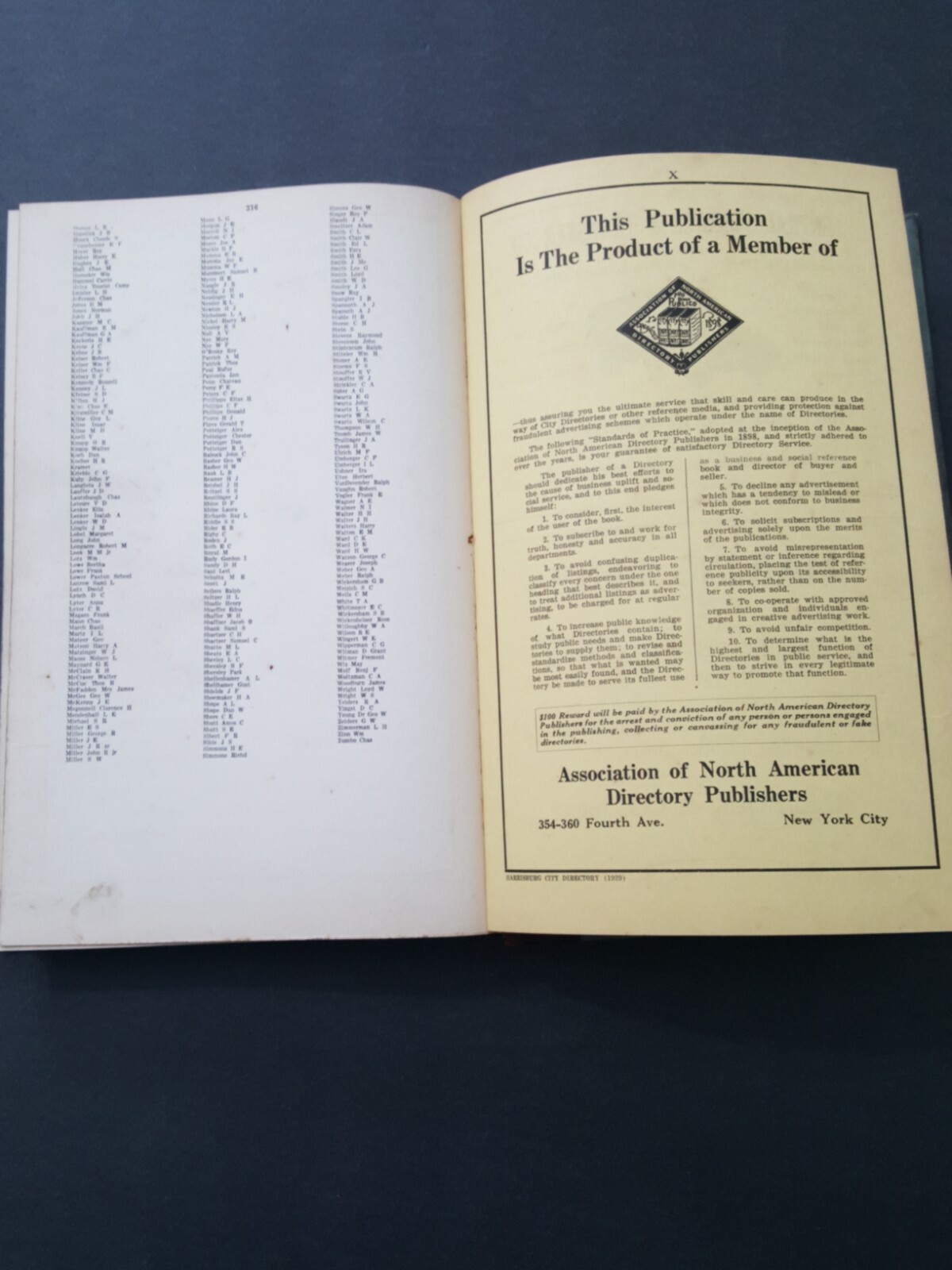 Vintage1939 Harrisburg City (PA)Directory Book 317 Pages R.L.Polk Publisher