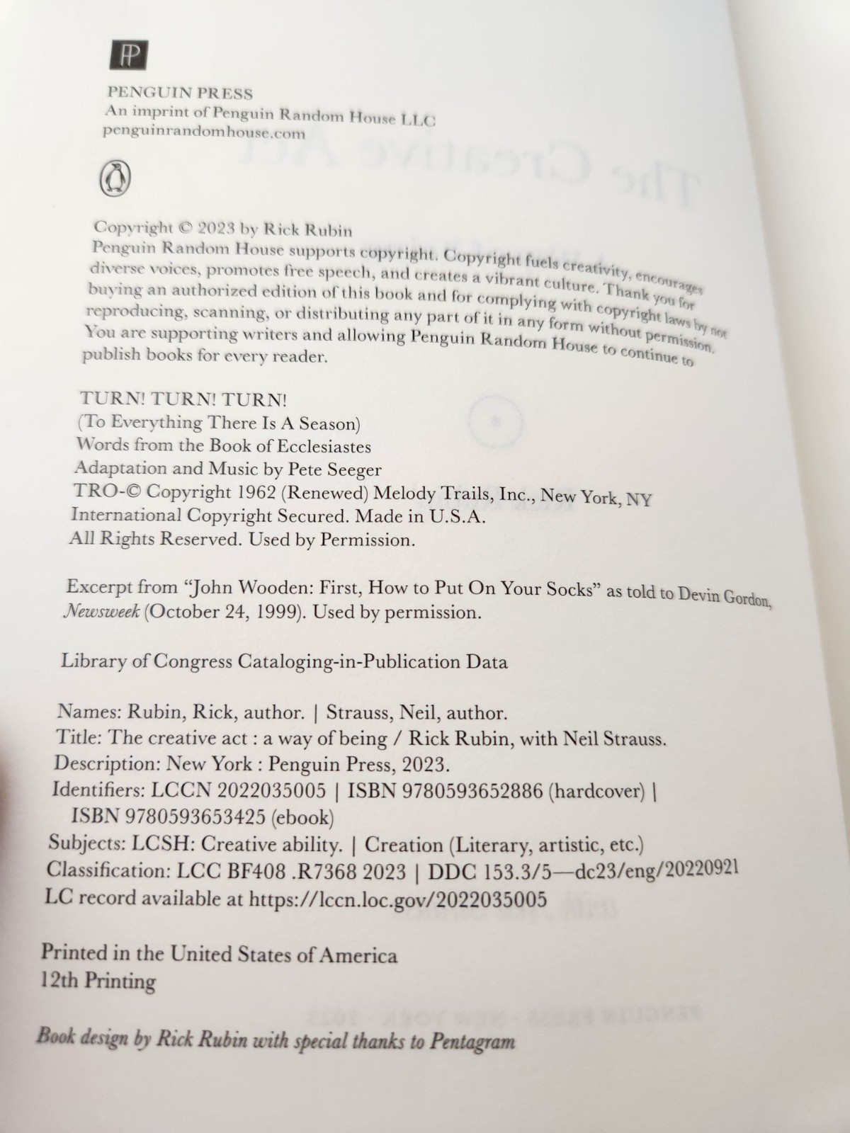 The Creative Act : A Way of Being by Rick Rubin (2023, Hardcover) – Signed, New