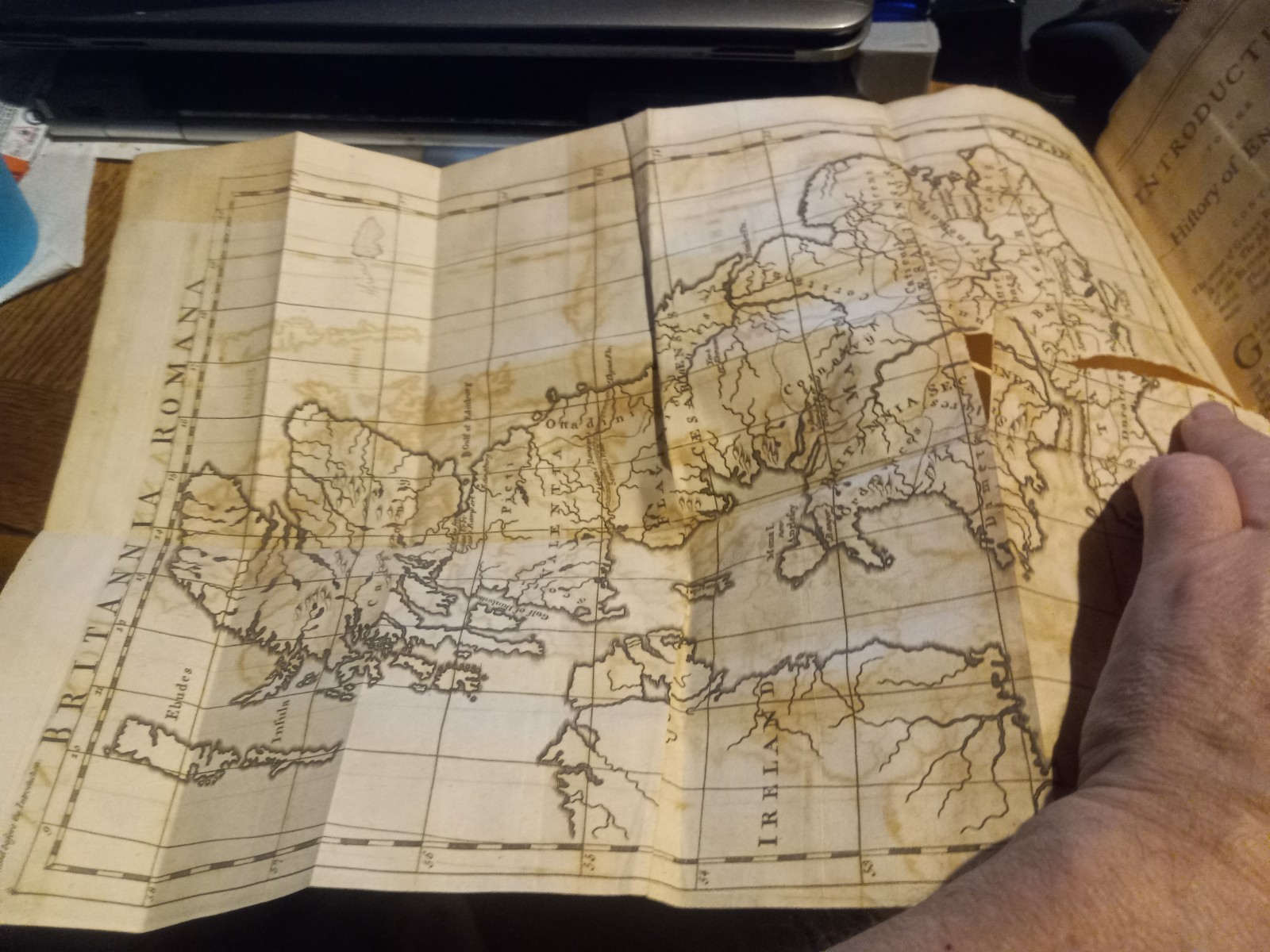 1757 HISTORY OF ENGLAND BY DE THOYRAS W/MAP & ILLUSTRATIONS! REBOUND! VOL 1 ONLY