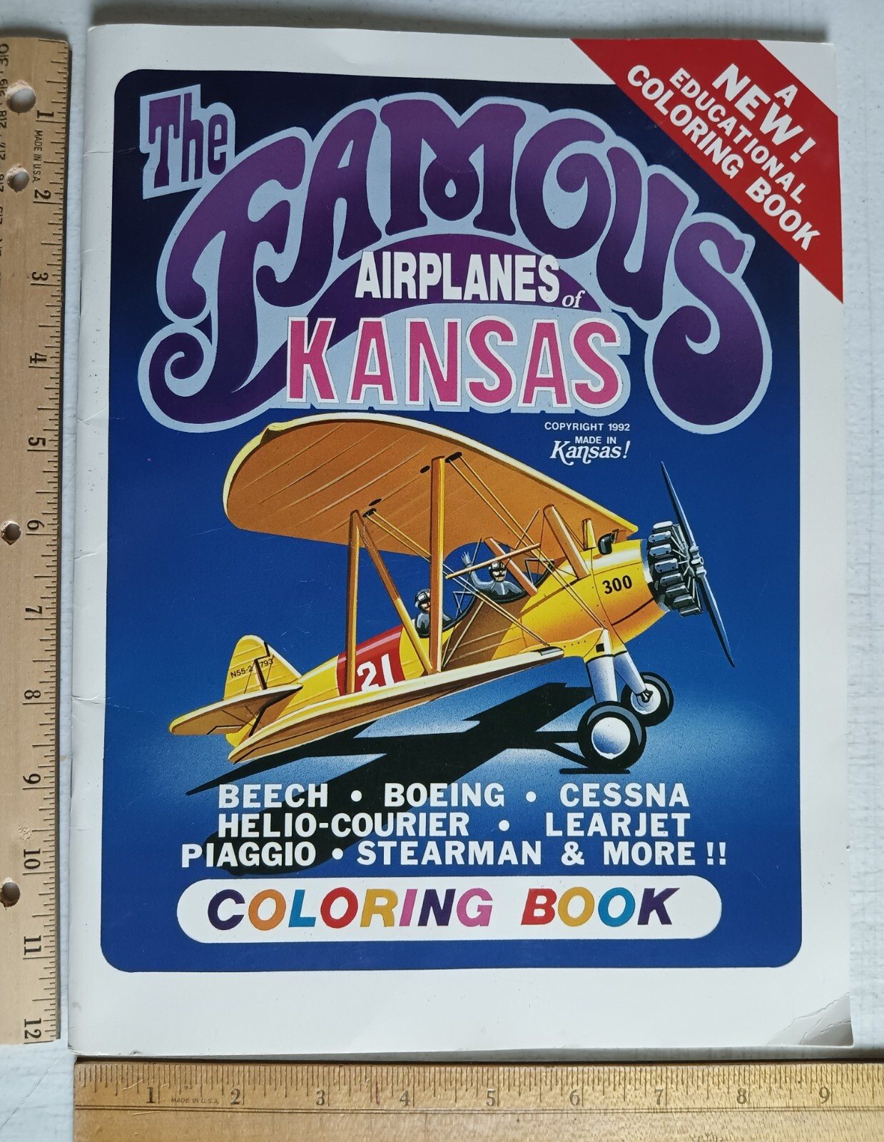 The Famous Airplanes of Kansas Coloring Book With World War II Stearman Biplane