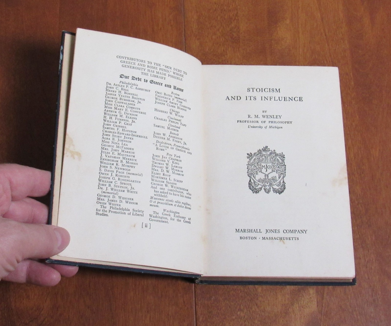 Stoicism and Its Influence By R.M. Wenley (Marshall Jones, 1924) – 1st Ed.
