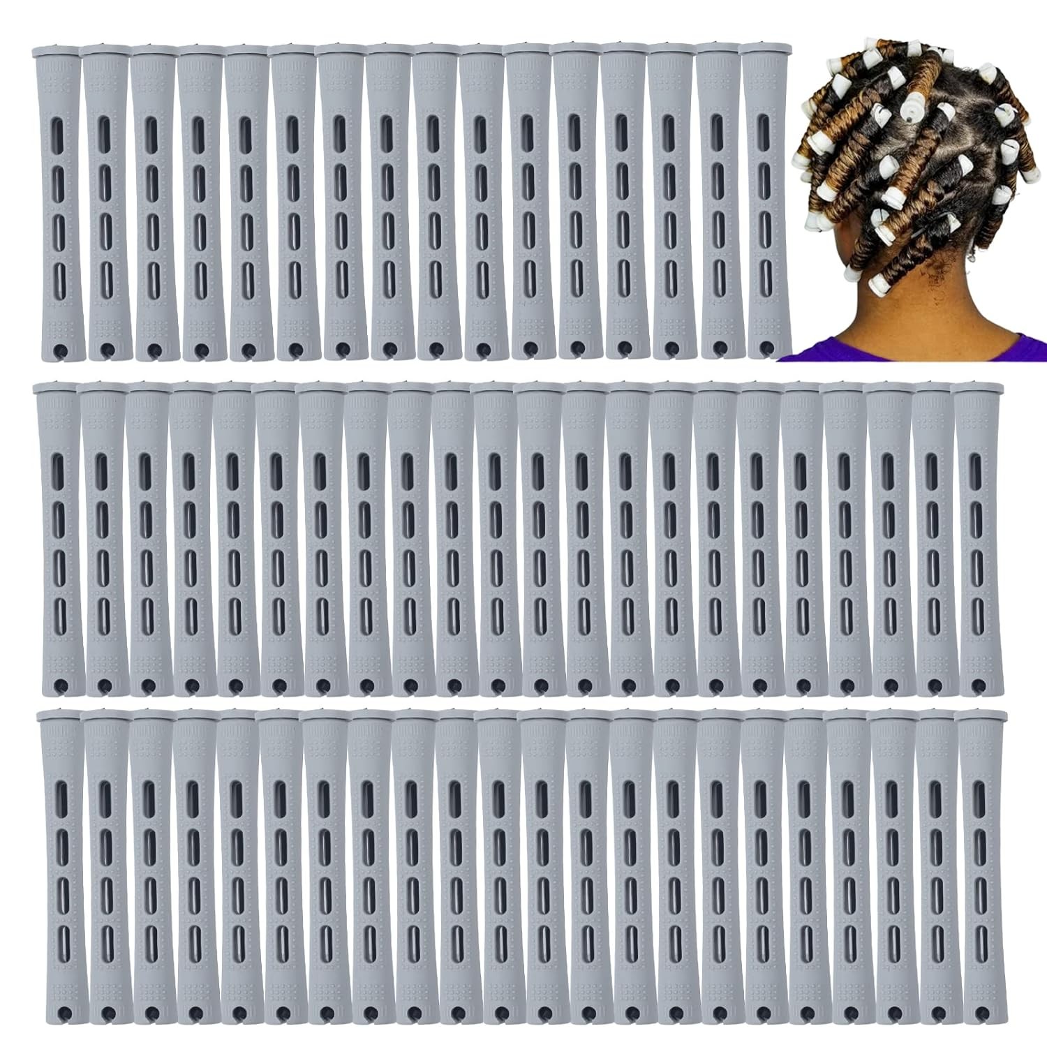 Perm Rods,60 pcs Hair Rollers for Natural 0.59 Inch (Pack of 60), Gray Color