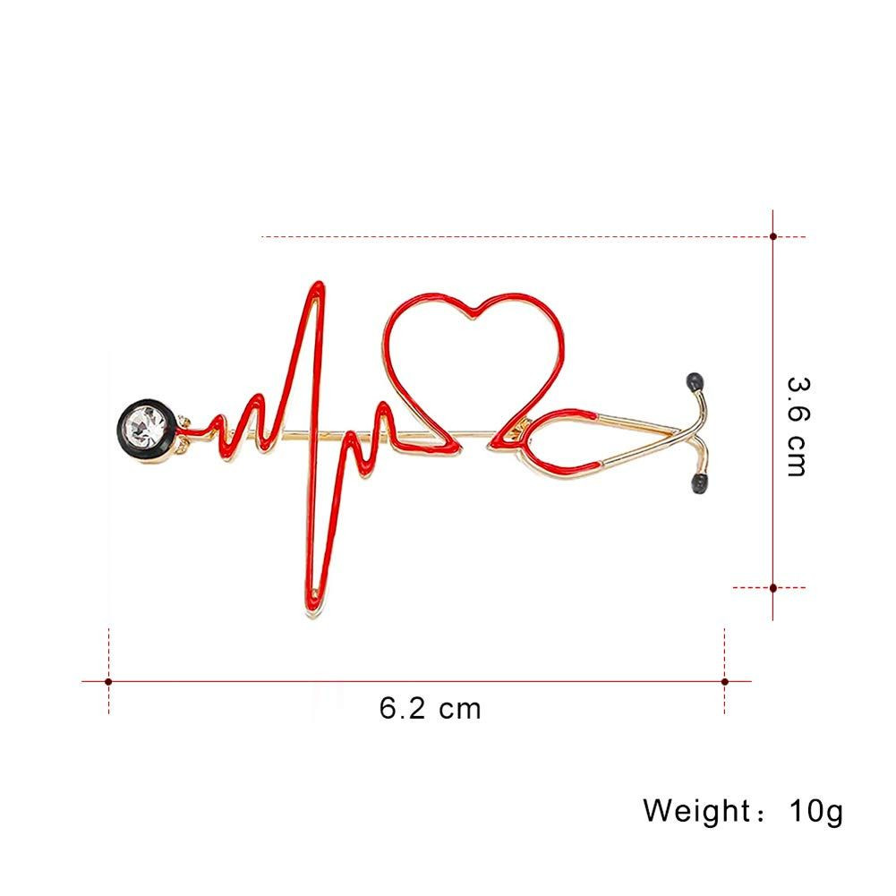 Stethoscope Pins Medical Brooch Nurse Pin Student 2.7inch x 1.2inch, Red