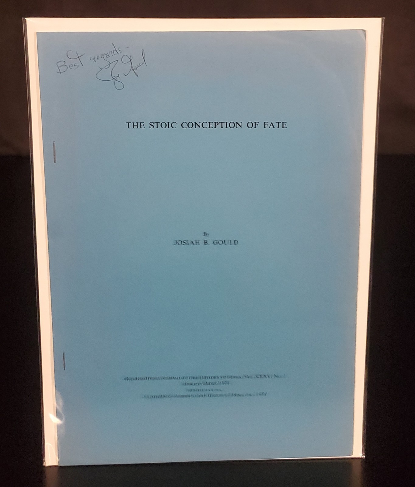 *SIGNED* Josiah B. Gould The Stoic Conception Of Fate 1974 Stoicism Philosophy