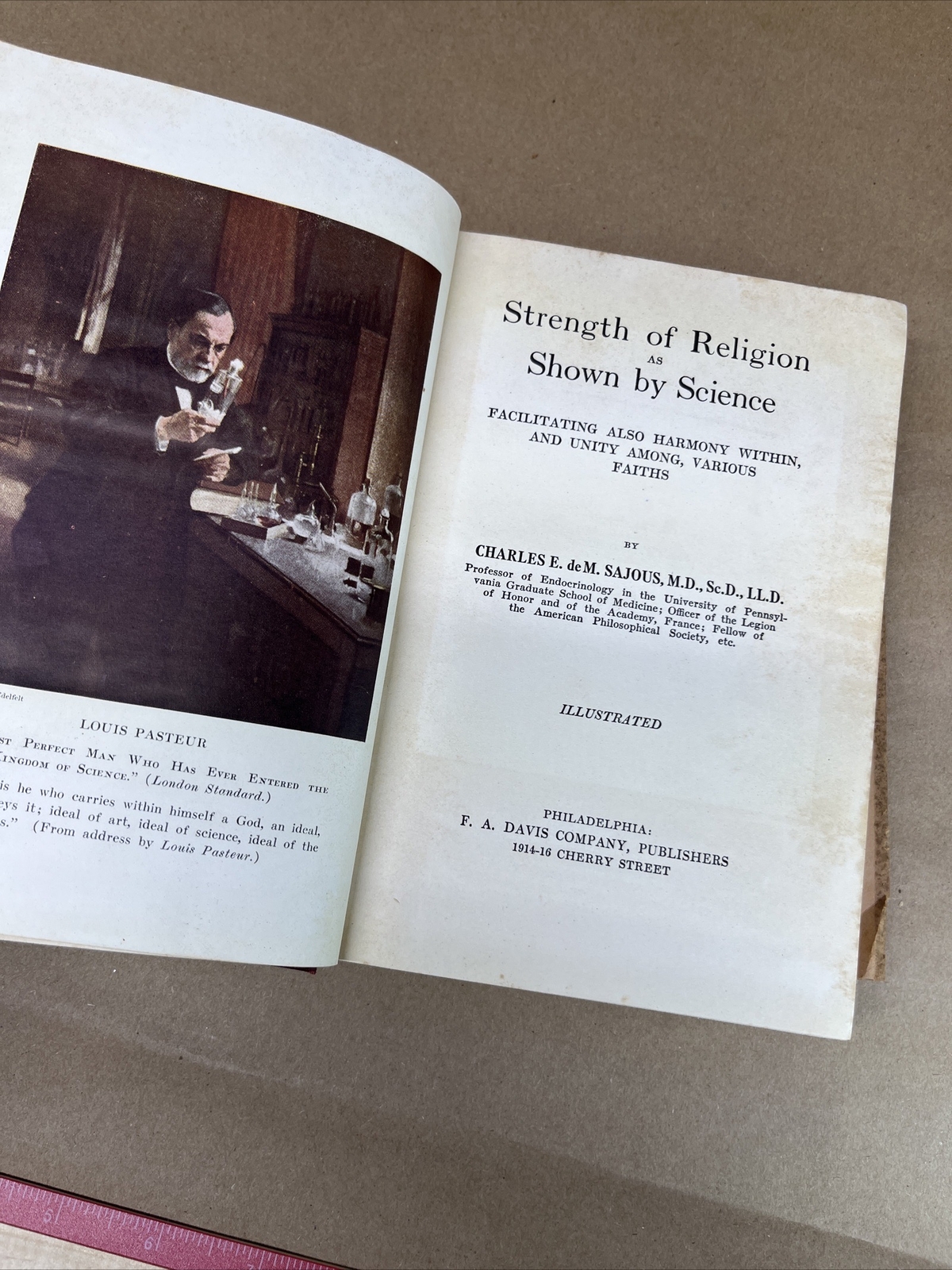 Vintage 1926 STRENGTH OF RELIGION AS SHOWN BY SCIENCE Book Charles E. deM Sajous