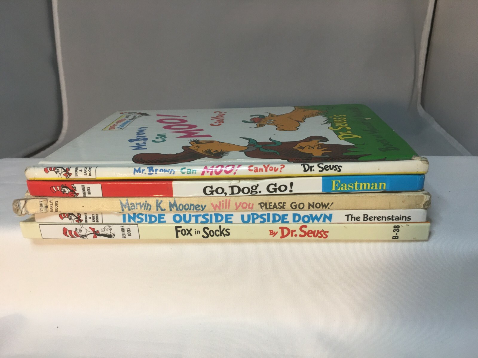 LOT /5 DR SEUSS BOOKS HARDCOVER BEGINNER READER GO DOG FOX INSIDE MOONEY BROWN