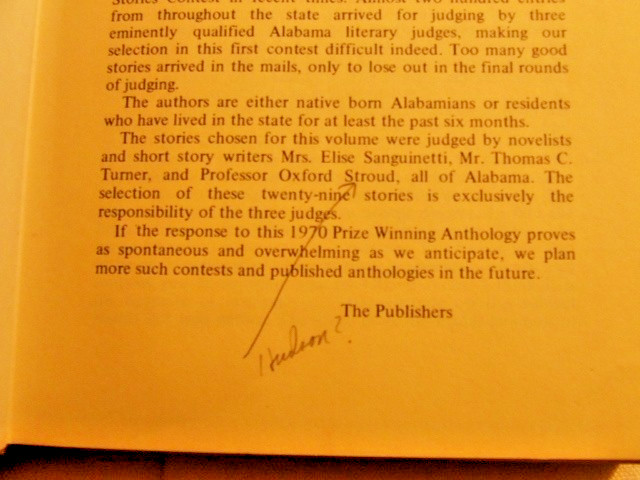 Alabama Prize Stories – 1970 Various Authors SIGNED by Lee Smith HC