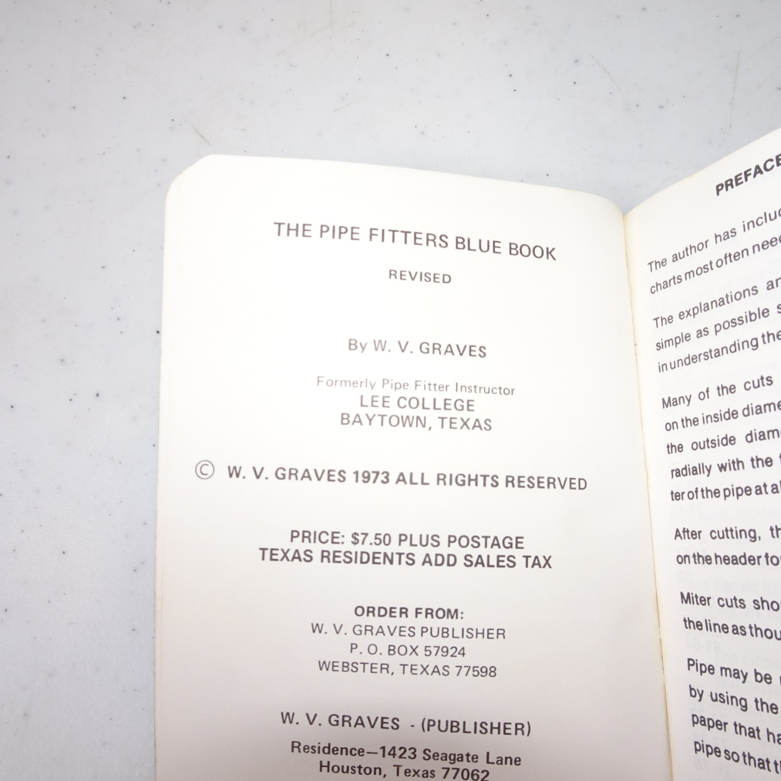THE PIPE FITTERS BLUE BOOK W.V GRAVES Former Lee College Professor Revised 1973