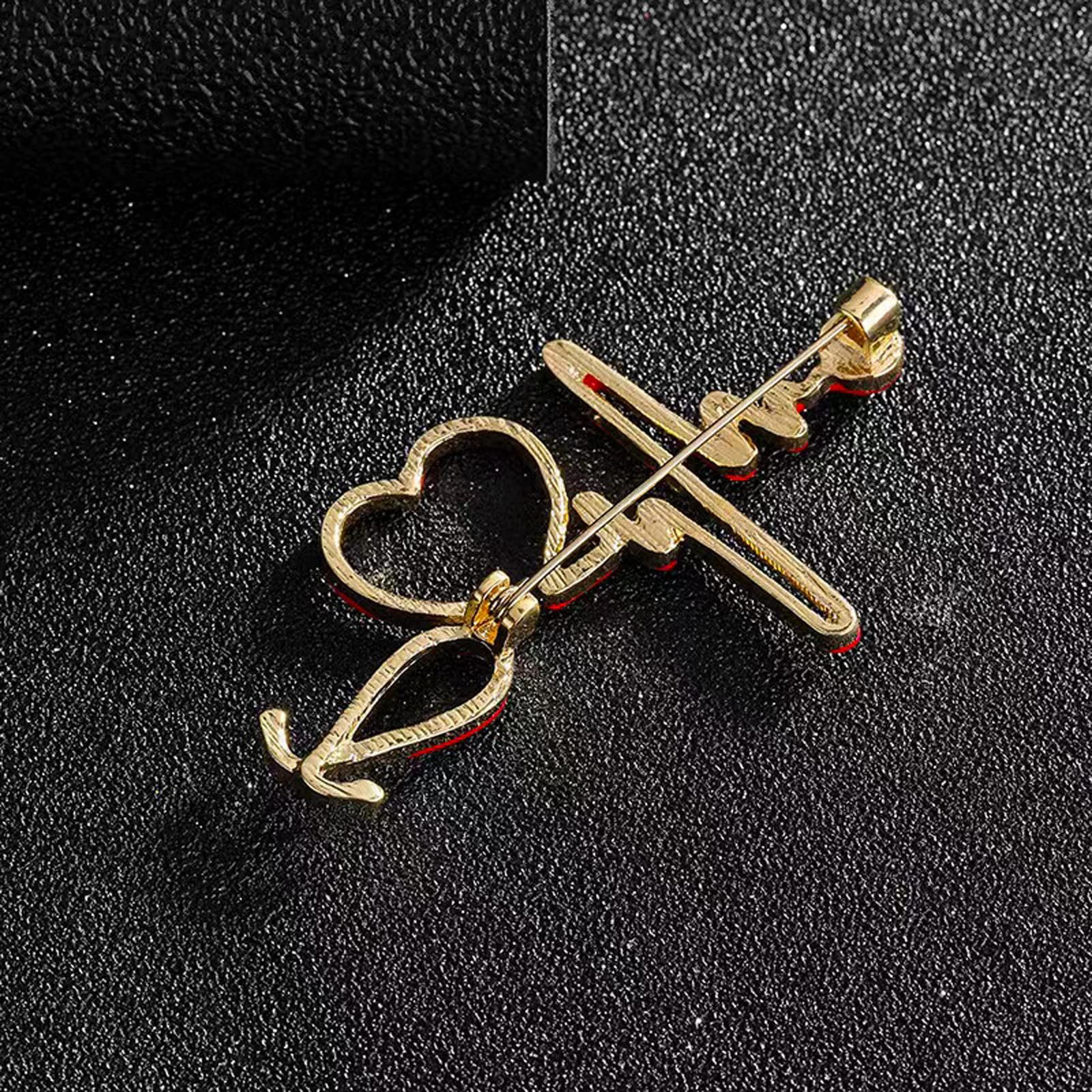 Stethoscope Pins Medical Brooch Nurse Pin Student 2.7inch x 1.2inch, Red