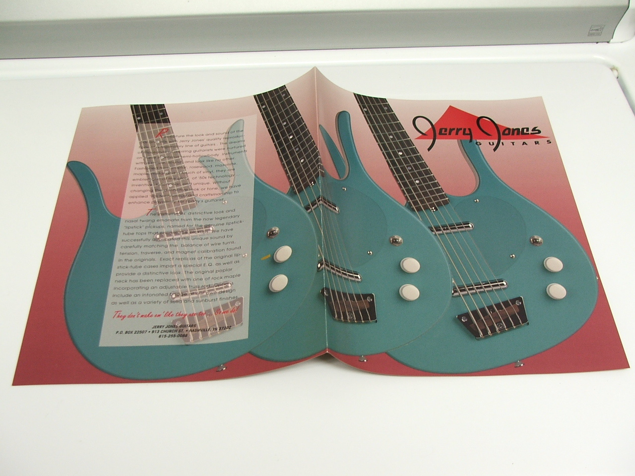 Vintage 1990’s Jerry Jones Guitar Color Catalog Brochure Bass Longhorn Baritone