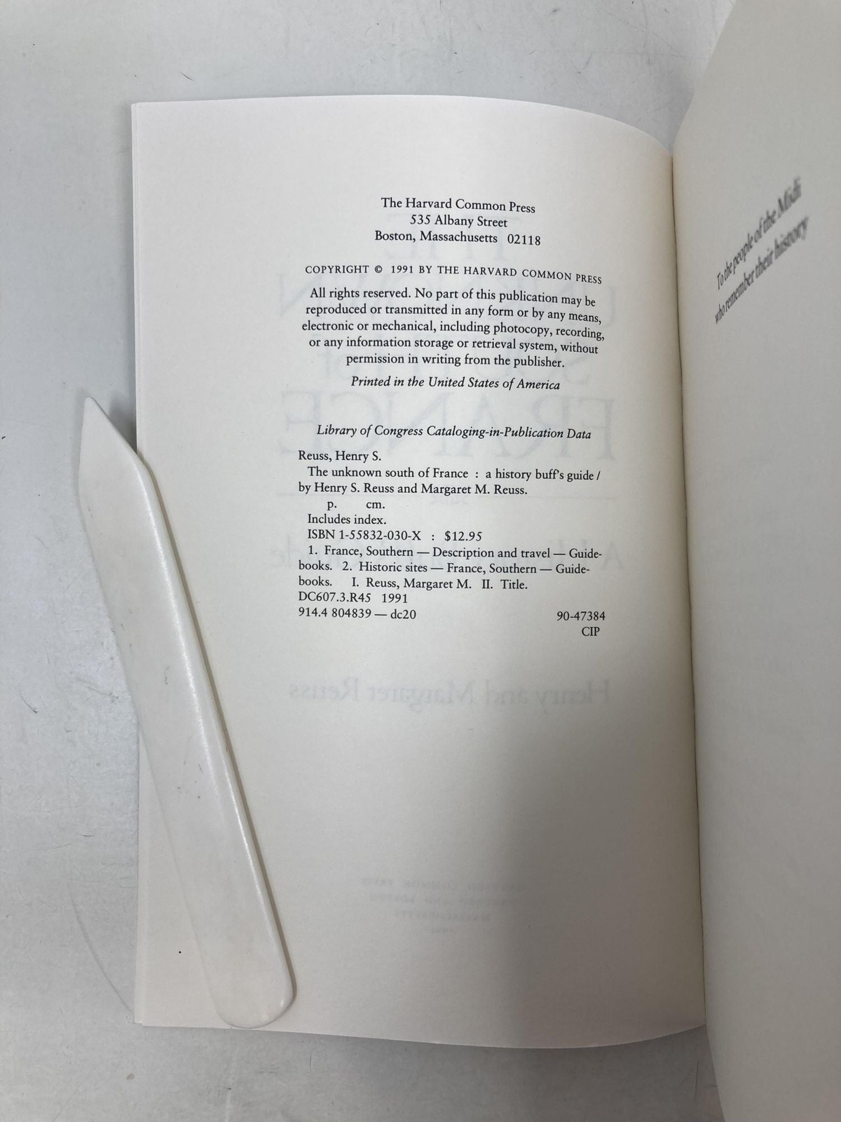 Unknown South of France by Henry Reuss First 1st Edition VG PB 1991