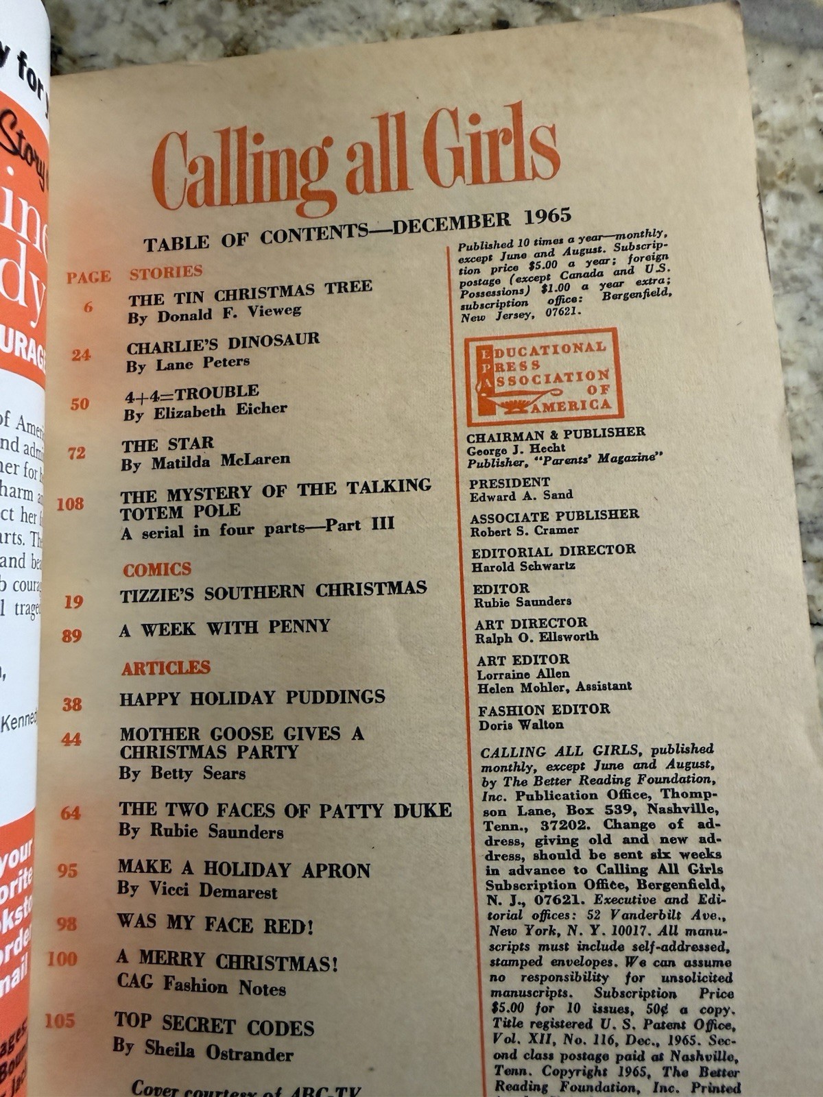 Vtg Calling All Girls December 1965 PATTY DUKE