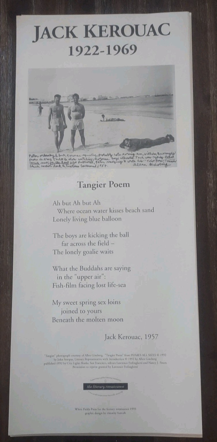 Jack Kerouac Tangier Poem White Fields Press Poster 1992 Burroughs Ginsberg Beat