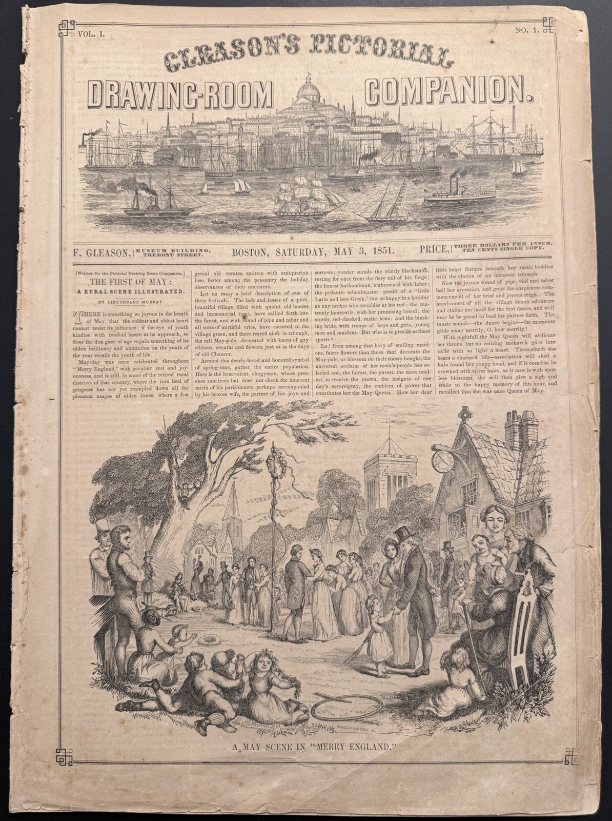 ORIGINAL 1851 GLEASON’S PICTORIAL: FUGITIVE SLAVE SIMMS BOSTON ABOLITIONIST RIOT