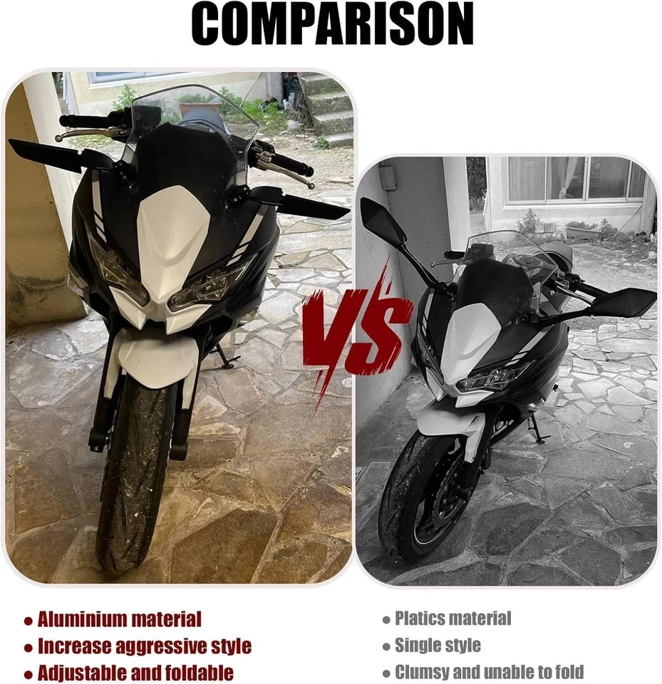 Motorcycle Mirrors Rearview Stealth Mirrors for 2025 Ninja 500 400 650 30