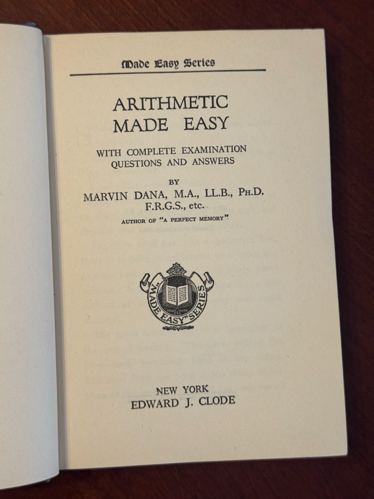 ARITHMETIC MADE EASY Marvin Dana 1921 vtg HC math Clode book 1920s