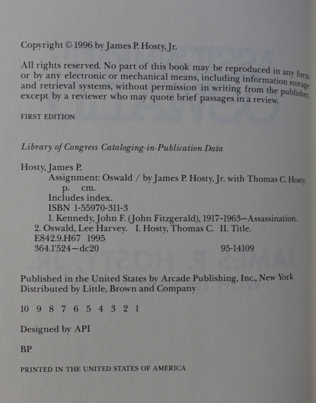 ASSIGNMENT: OSWALD BY JAMES P. HOSTY, JR., SIGNED