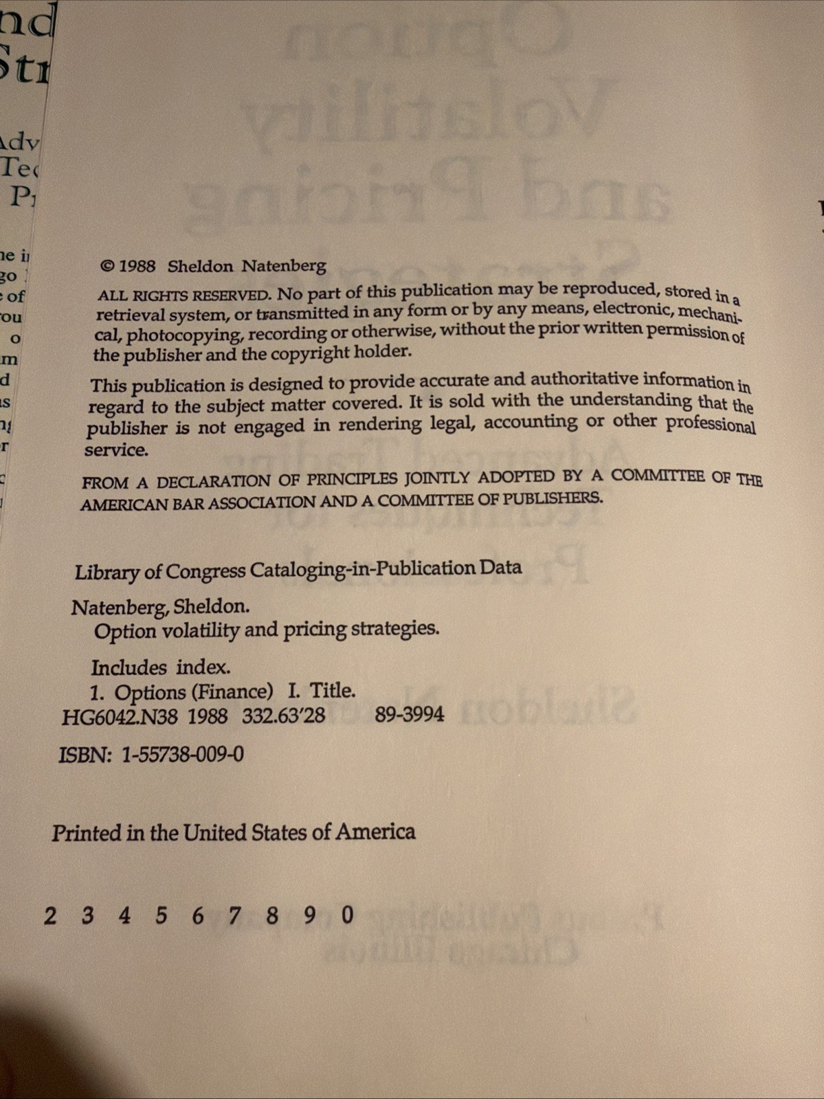 Option Volatility & Pricing Strategies Natenberg 1988 HCDJ Probus Second Print