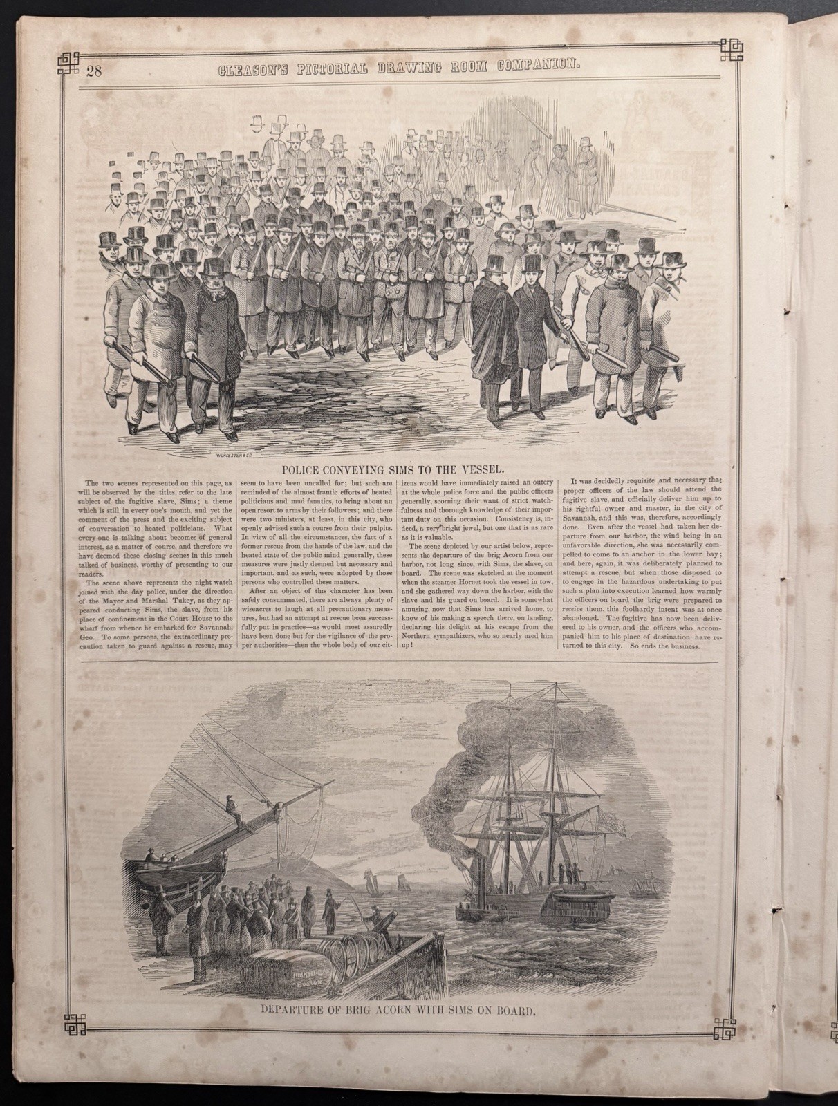 ORIGINAL 1851 GLEASON’S PICTORIAL: FUGITIVE SLAVE SIMMS BOSTON ABOLITIONIST RIOT