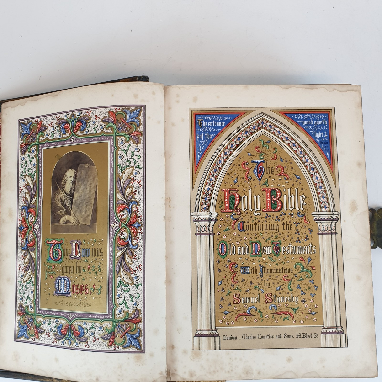 Holy Bible 1861 Antique George E Eyre London Large 9″ x 12″ 3″ Thick Metal Edge