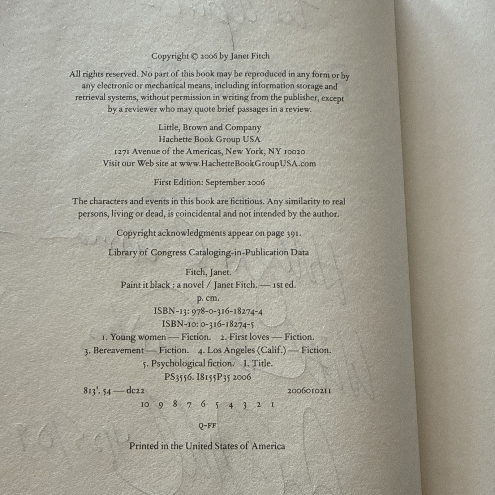Janet Fitch Signed Paint It Black First Edition