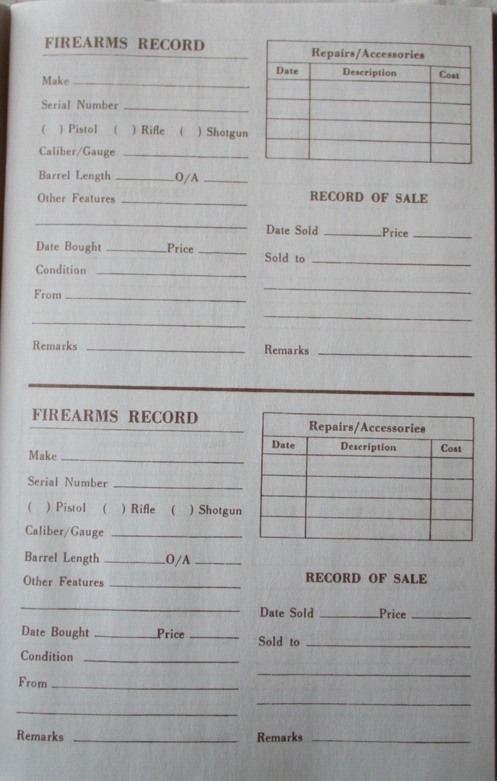 Personal Firearms Record Book by PFRB