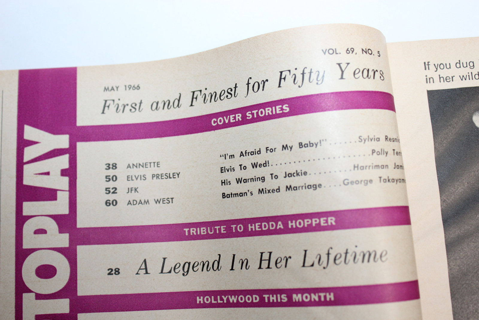 PHOTOPLAY Magazine May 1966 Issue Jackie Kennedy Elvis Presley No Label